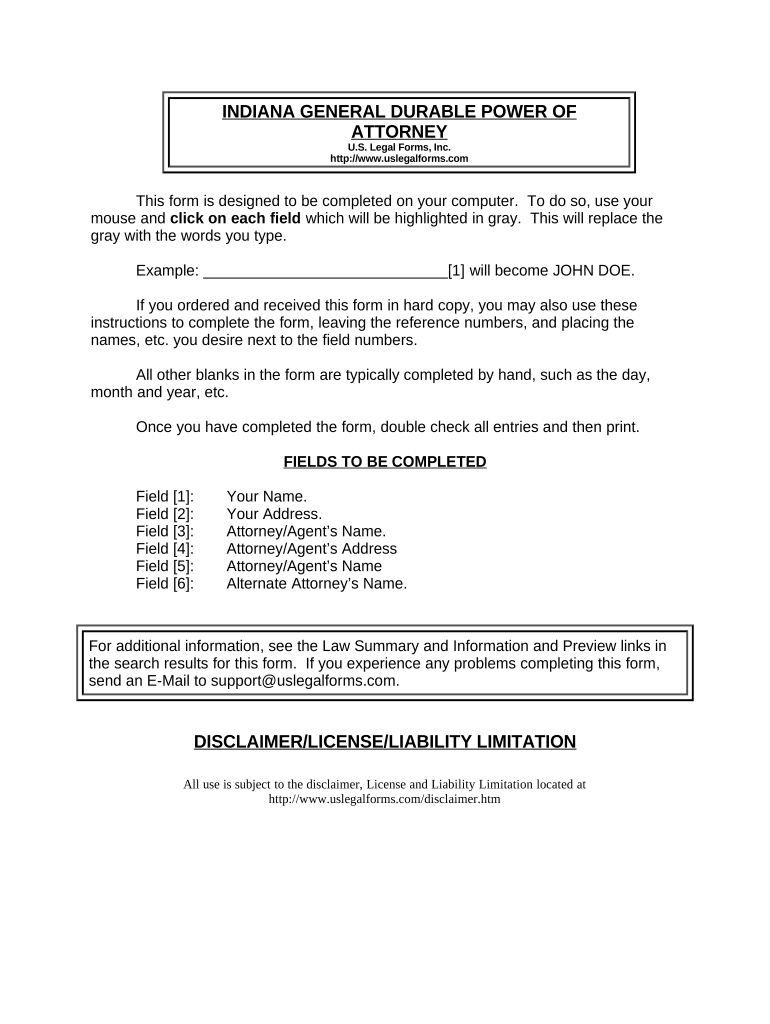 Fill and Sign the General Durable Power of Attorney for Property and Finances or Financial Effective Immediately Indiana Form