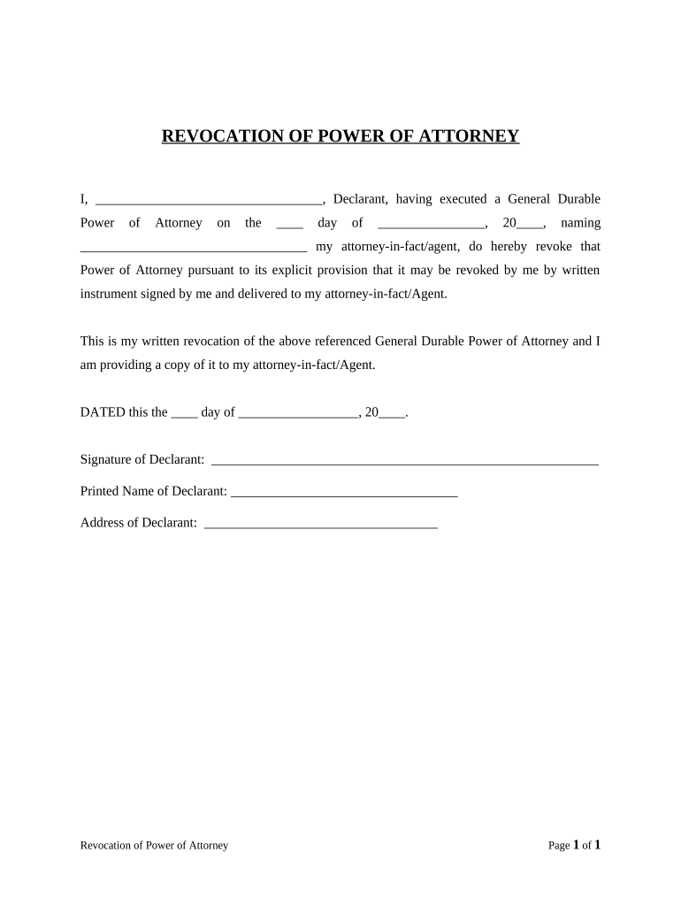 Revocation of General Durable Power of Attorney Indiana  Form