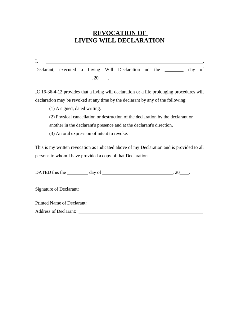 Indiana Revocation  Form