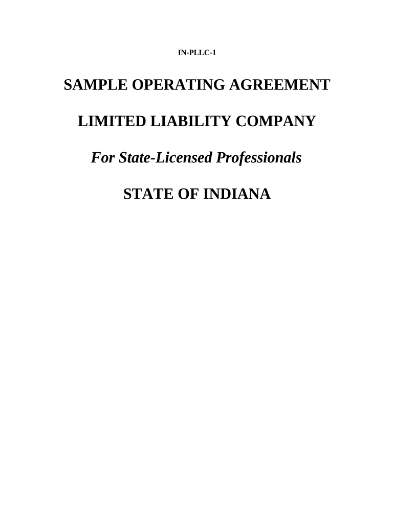 Sample Operating Agreement for Professional Limited Liability Company PLLC Indiana  Form