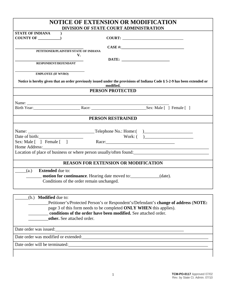 Indiana Protective Order  Form