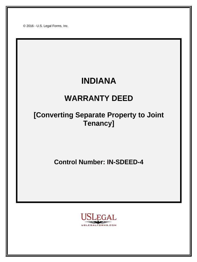 Warranty Deed for Separate or Joint Property to Joint Tenancy Indiana  Form