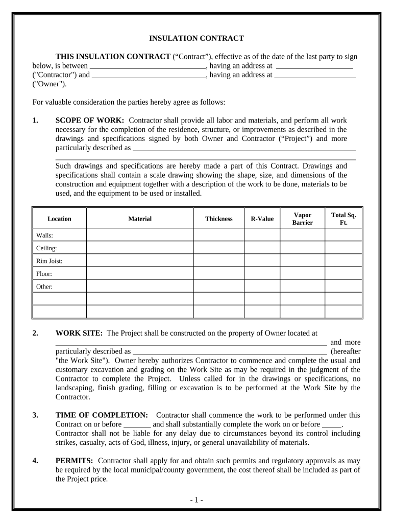 Insulation Contract for Contractor Kansas  Form