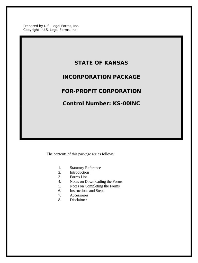 Kansas Business Incorporation Package to Incorporate Corporation Kansas  Form