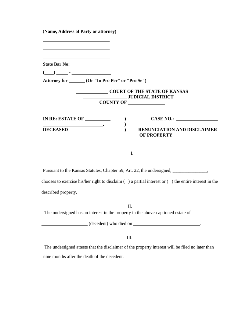 Kansas Disclaimer  Form