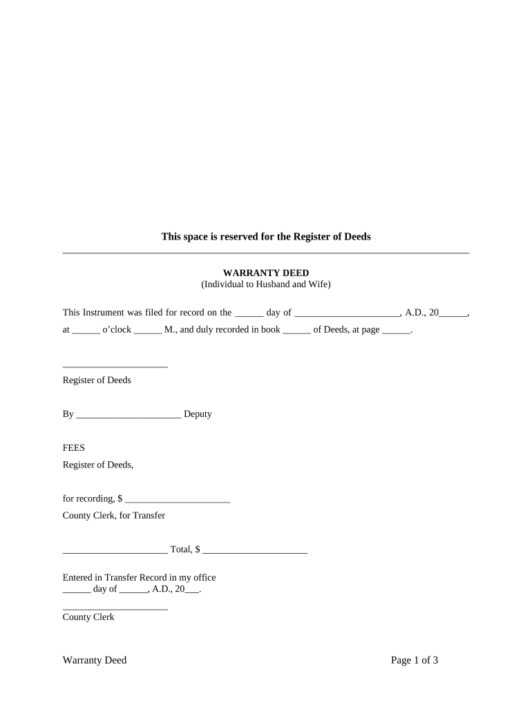 Warranty Deed from Individual to Husband and Wife Kansas  Form