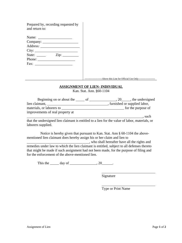 Kansas Assignment  Form