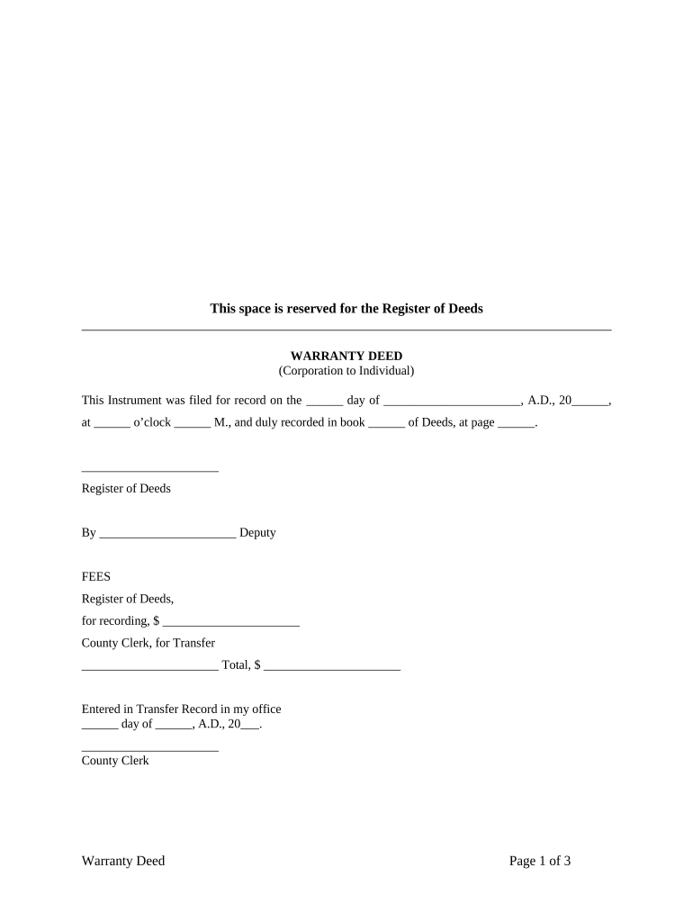 Warranty Deed from Corporation to Individual Kansas  Form