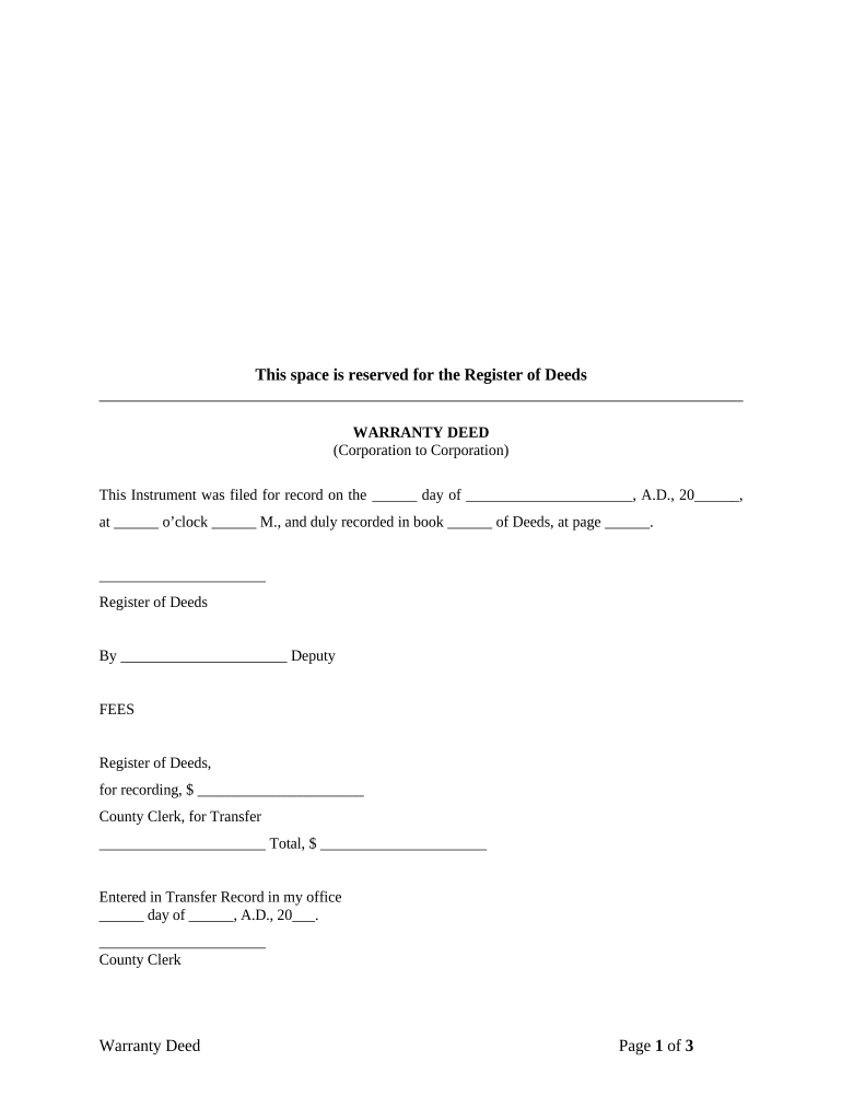 Warranty Deed from Corporation to Corporation Kansas  Form