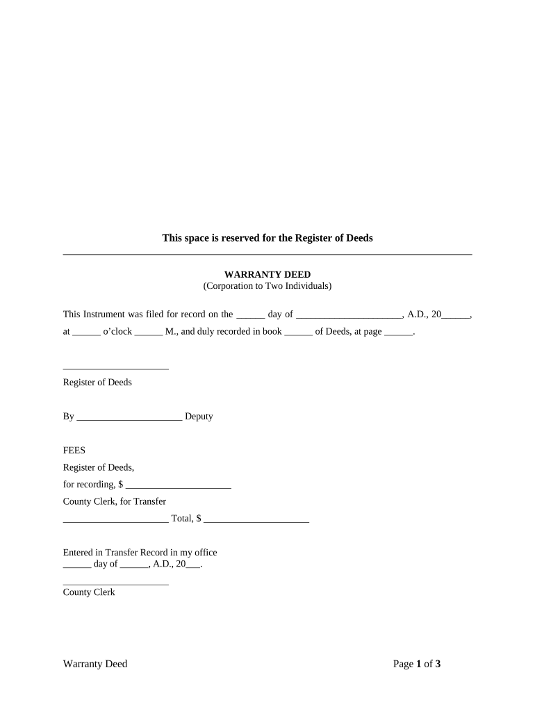 Warranty Deed from Corporation to Two Individuals Kansas  Form