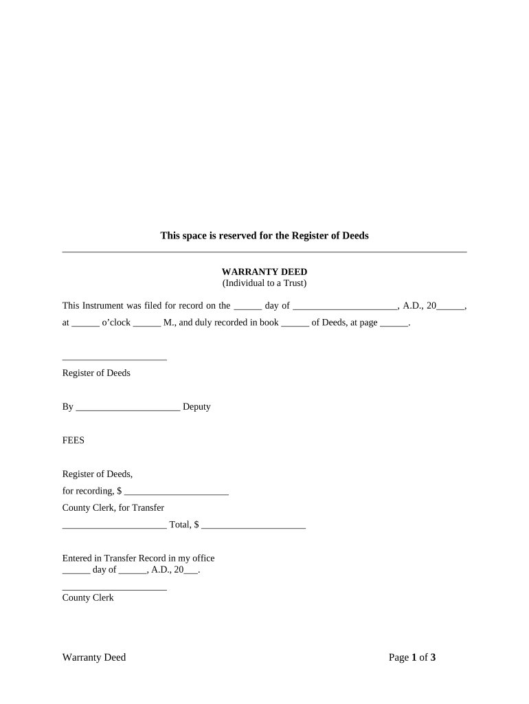 Warranty Deed from Individual to a Trust Kansas  Form