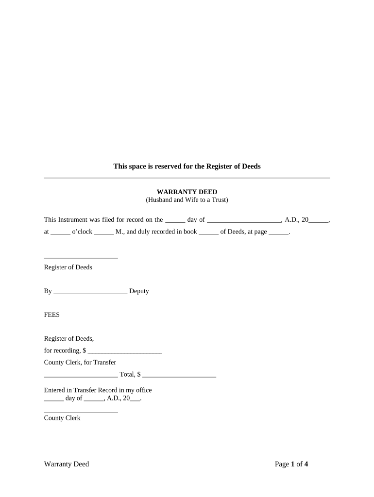 Warranty Deed from Husband and Wife to a Trust Kansas  Form