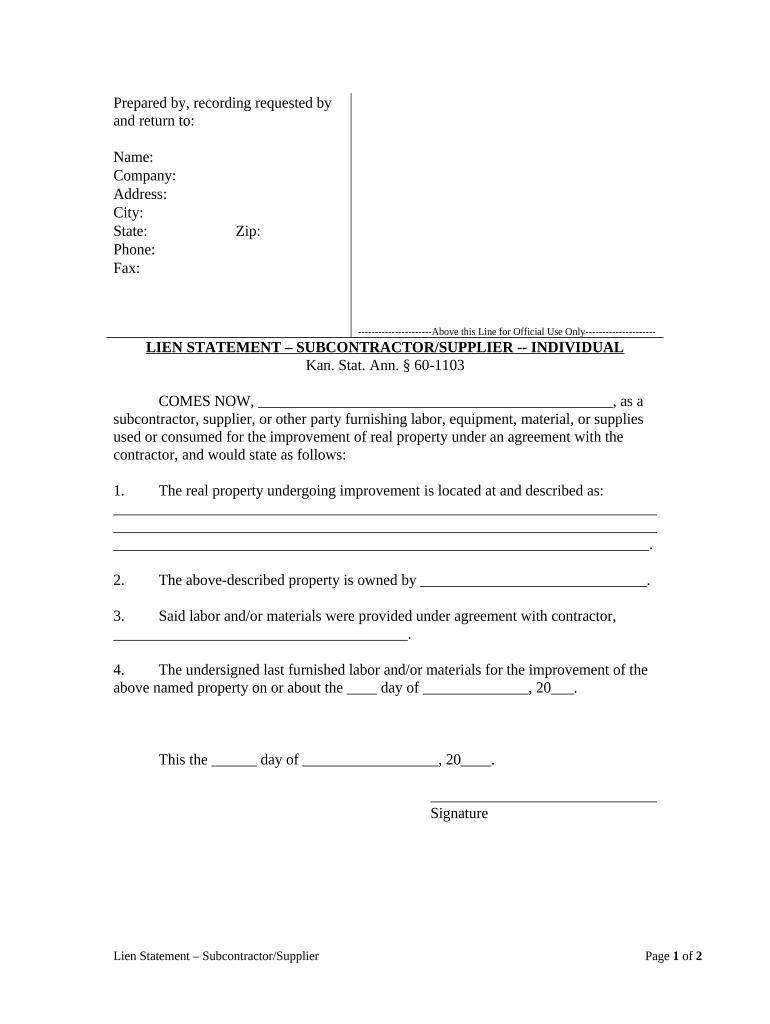 Kansas Lien  Form