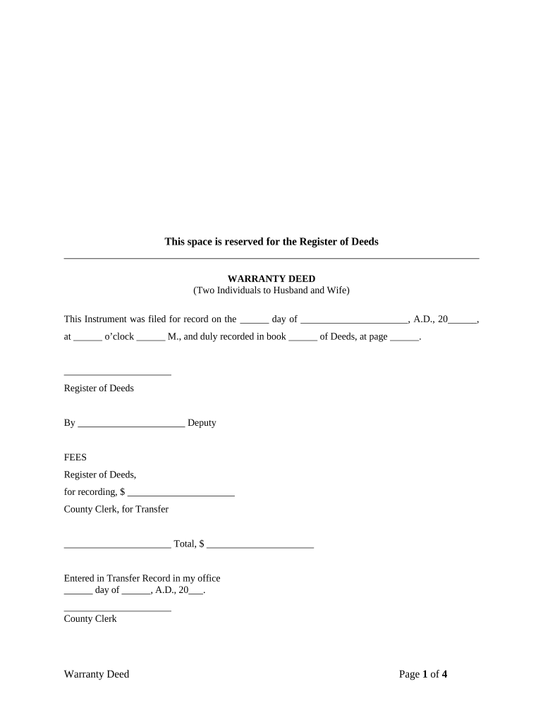 Warranty Deed from Two Individuals to Husband and Wife Kansas  Form