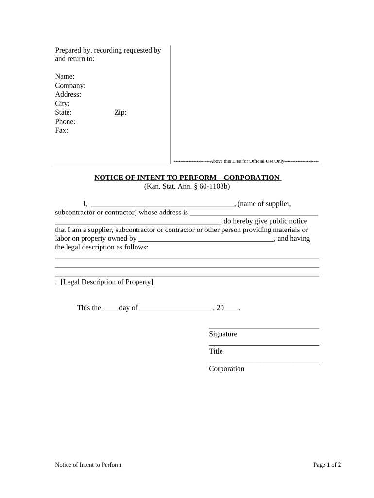 Kansas Intent  Form