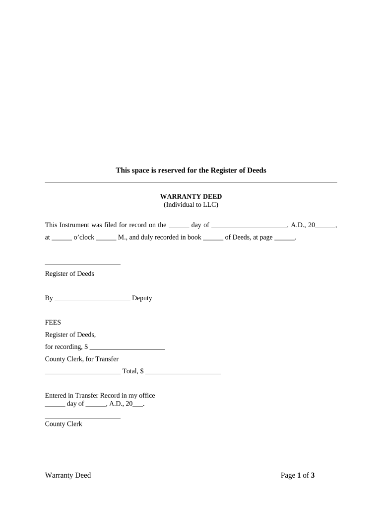 Warranty Deed from Individual to LLC Kansas  Form