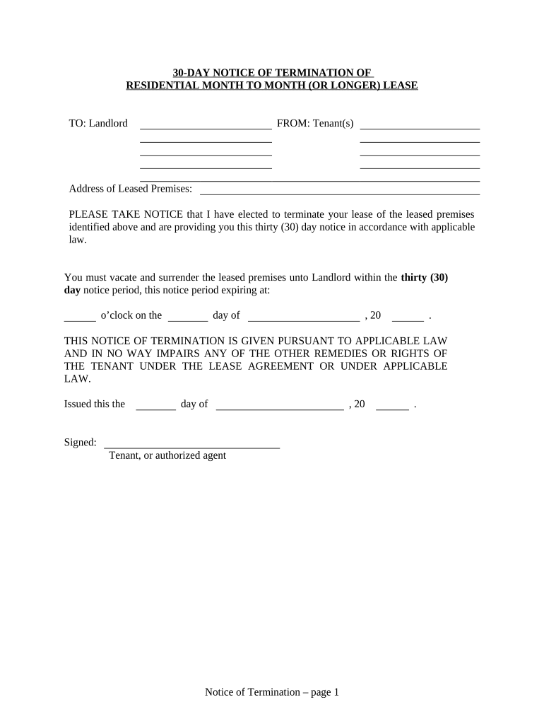 30 Day Notice  Form