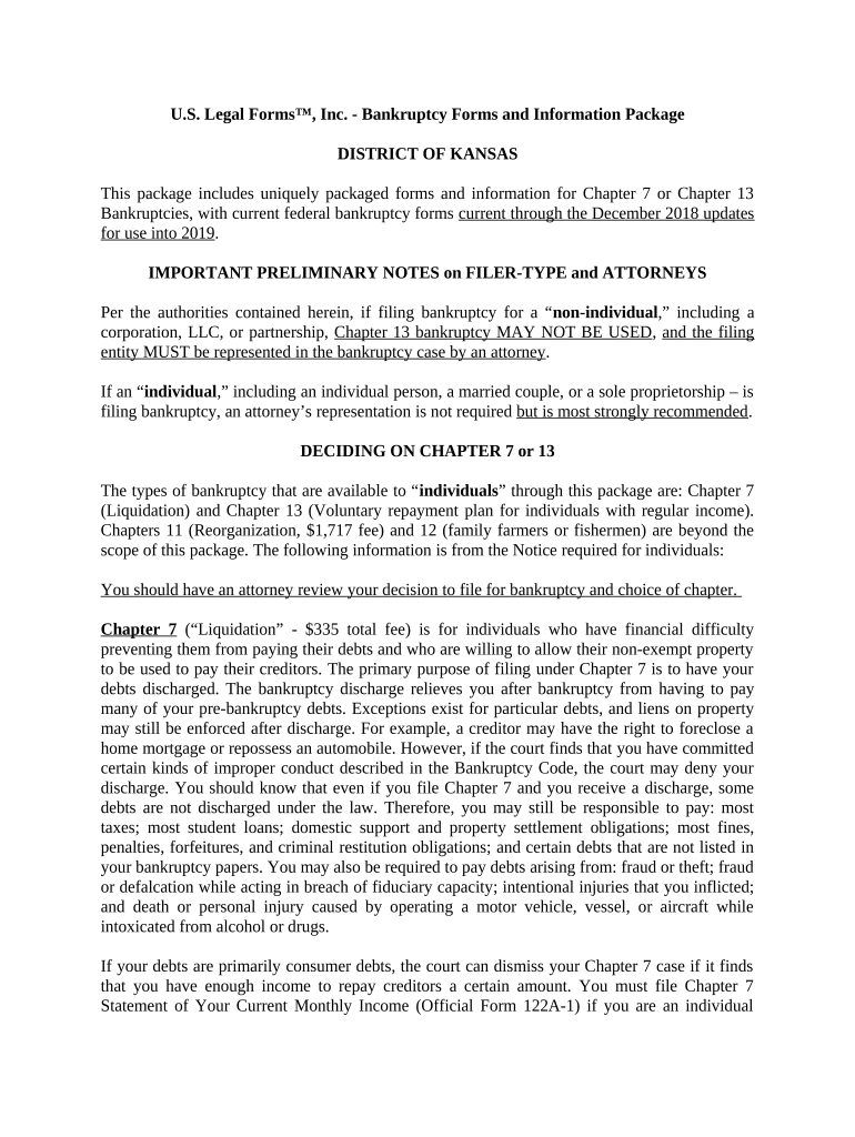 Kansas Bankruptcy Guide and Forms Package for Chapters 7 or 13 Kansas