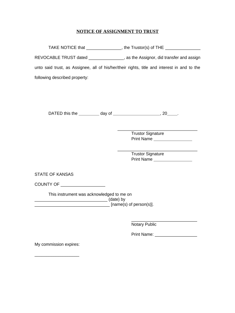 Notice of Assignment to Living Trust Kansas  Form