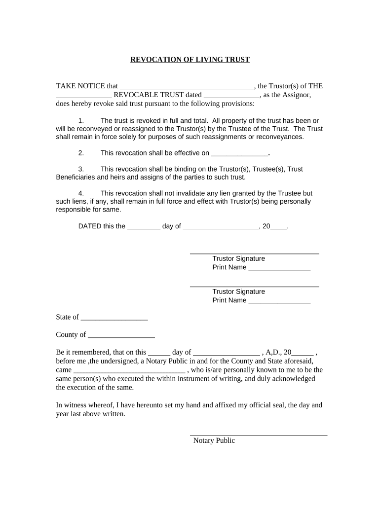 Revocation of Living Trust Kansas  Form