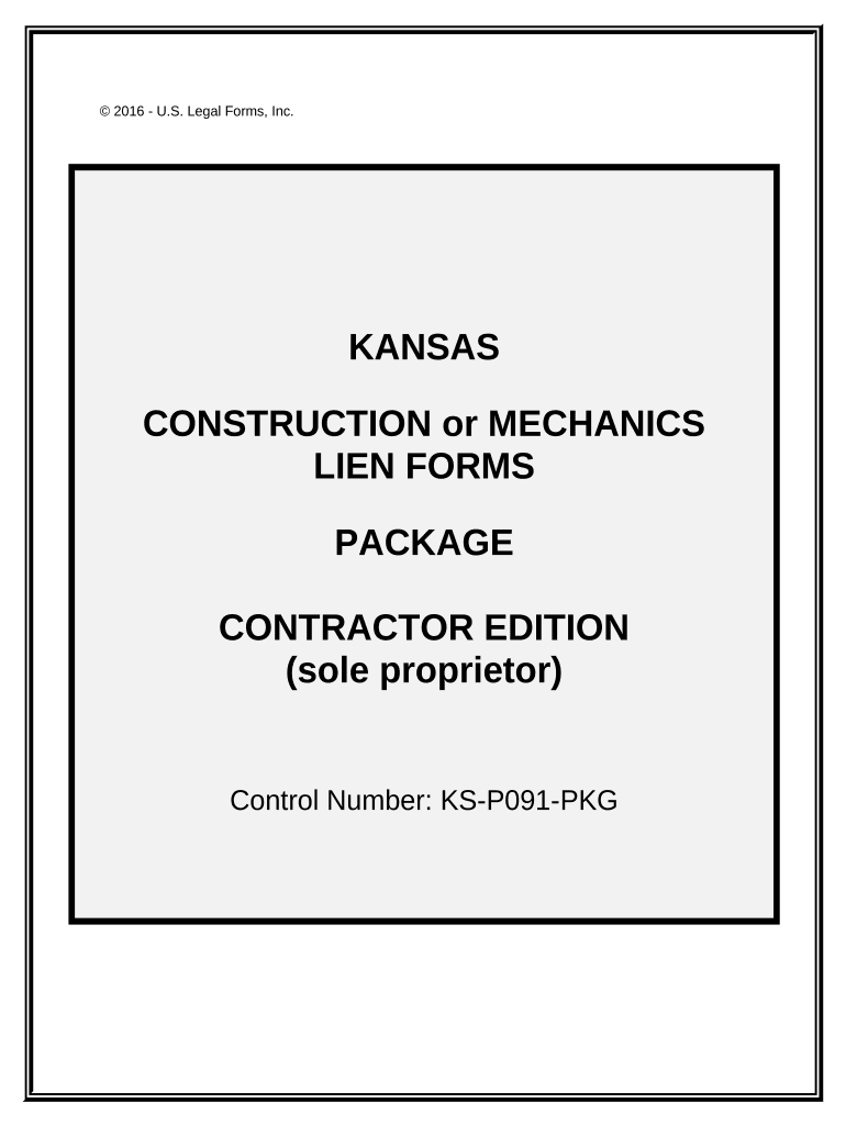 Kansas Construction or Mechanics Lien Package Individual Kansas  Form