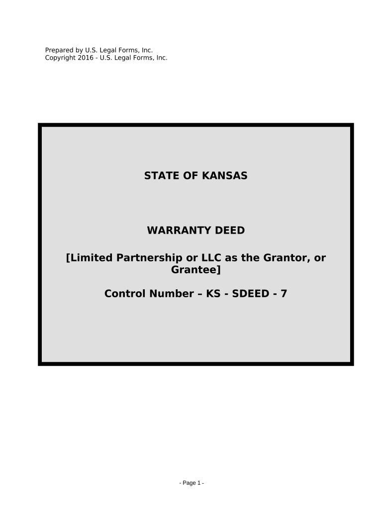 Warranty Deed from Limited Partnership or LLC is the Grantor, or Grantee Kansas  Form