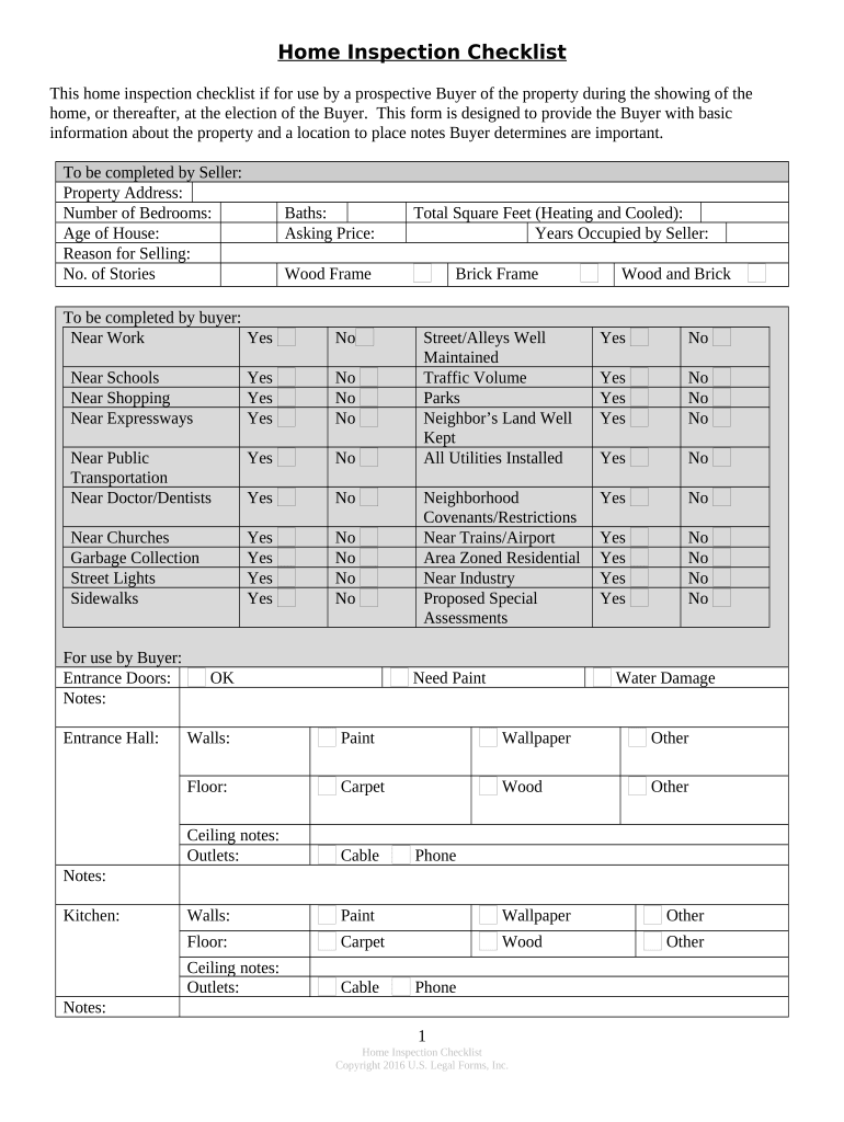 Buyer's Home Inspection Checklist Kentucky  Form