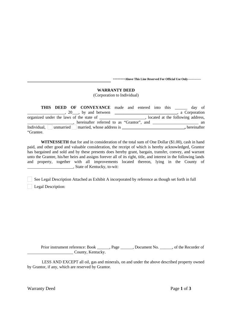 Kentucky Warranty Deed  Form