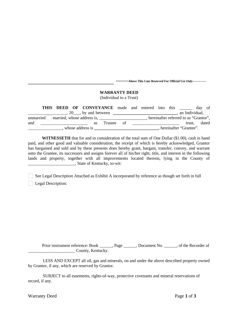 Warranty Deed from Individual to a Trust Kentucky  Form