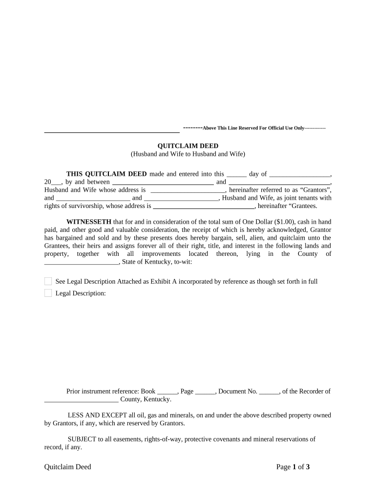 Quitclaim Deed from Husband and Wife to Husband and Wife Kentucky  Form