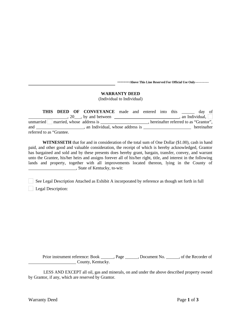 Warranty Deed from Individual to Individual Kentucky  Form