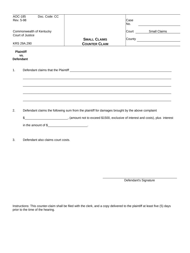 Kentucky Counterclaim  Form