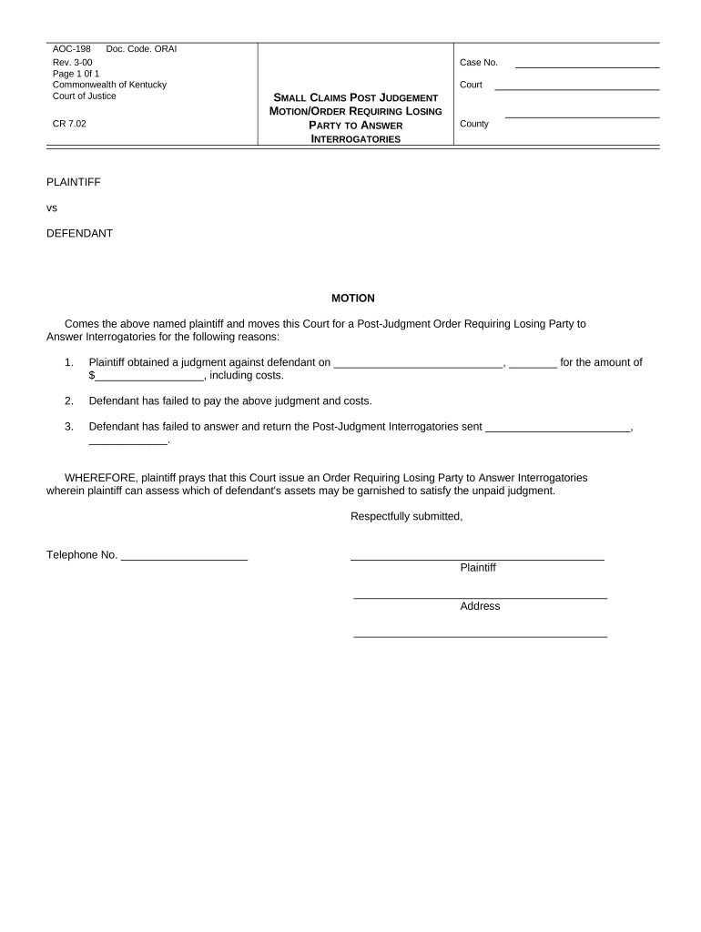 Kentucky Motion Form