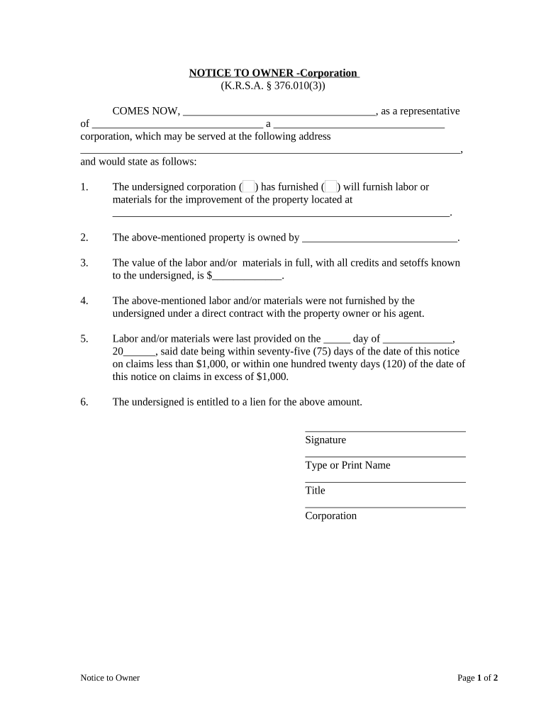 Kentucky Notice  Form