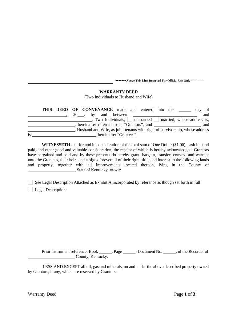 Warranty Deed from Two Individuals to Husband and Wife Kentucky  Form