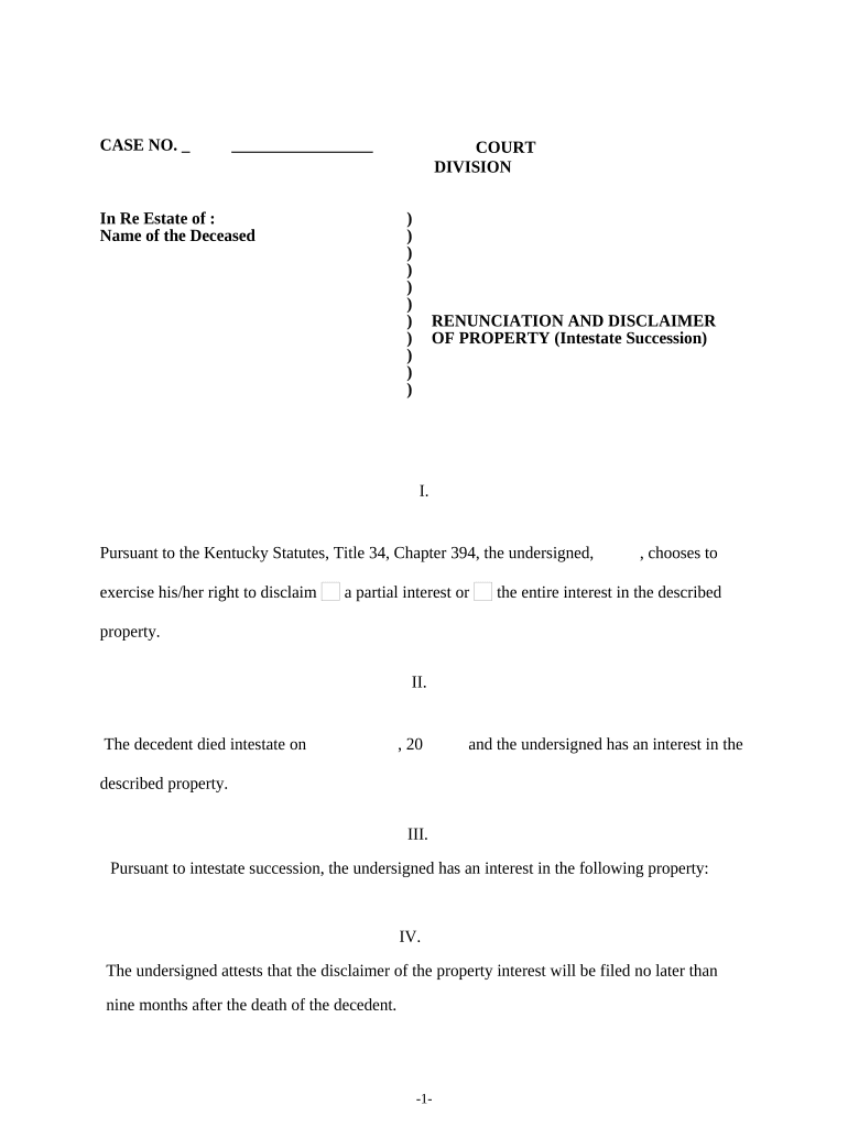 Kentucky Succession  Form