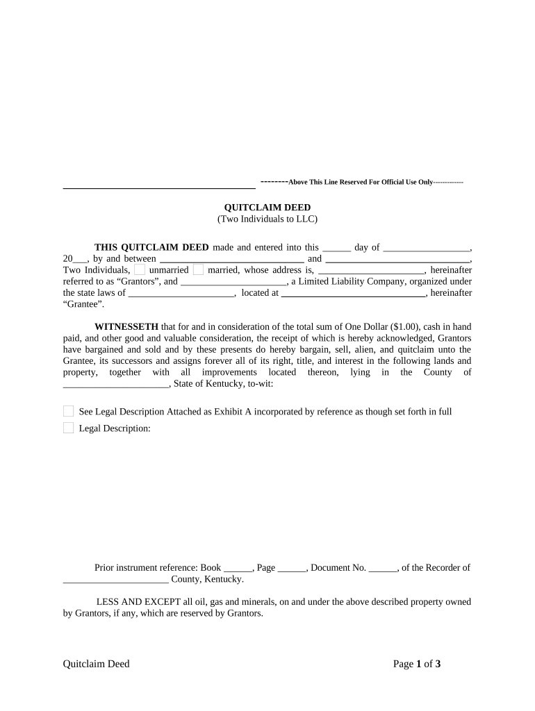 Quitclaim Deed by Two Individuals to LLC Kentucky  Form