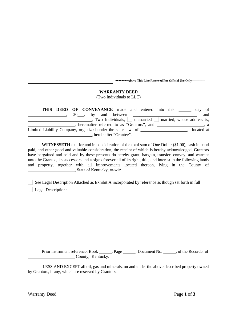 Warranty Deed from Two Individuals to LLC Kentucky  Form