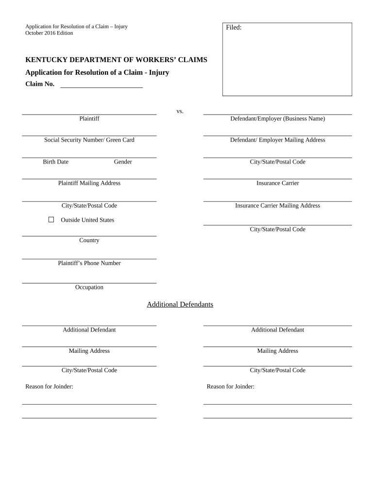 Kentucky Claim File  Form