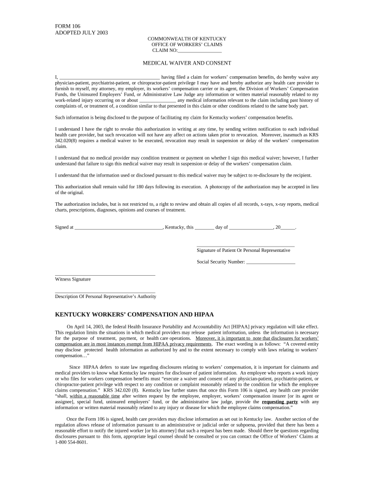 Medical Waiver Kentucky  Form