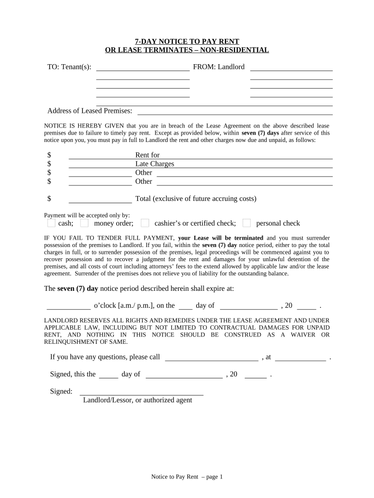 Kentucky 7 Day Notice  Form