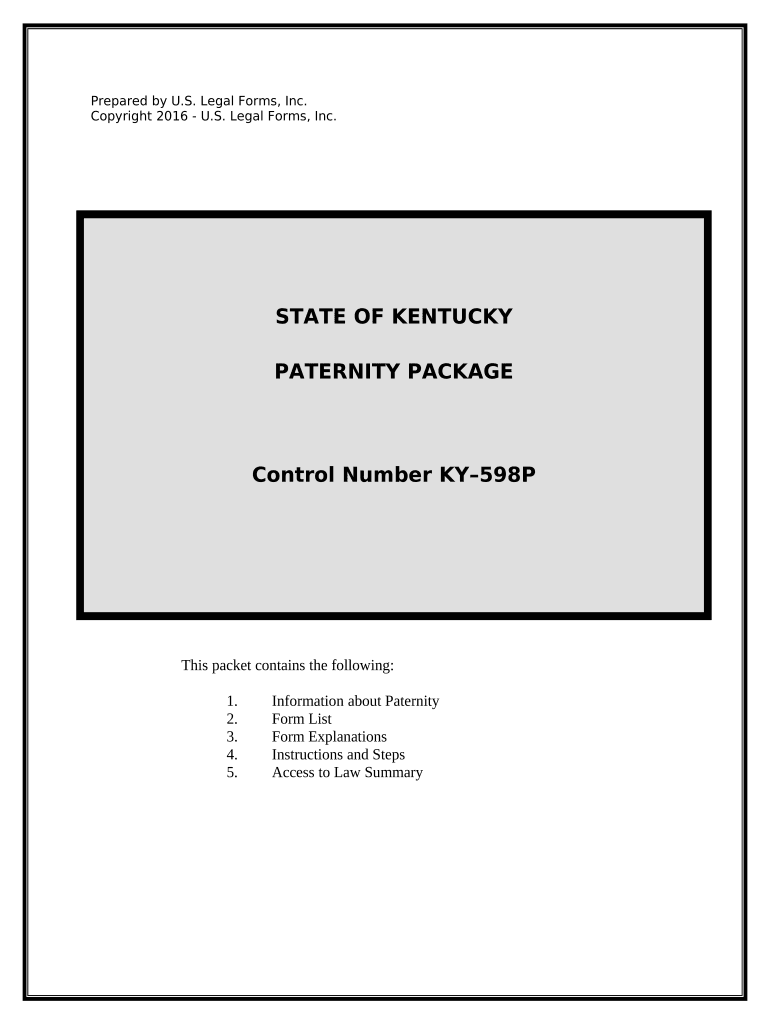 Paternity Case Package Establishment of Paternity Kentucky  Form