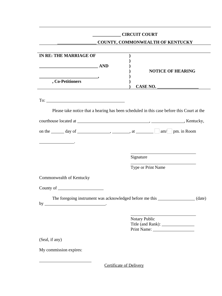 Notice of Hearing Kentucky  Form