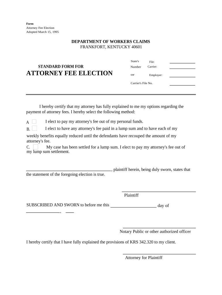 Attorney Fee Election Kentucky Kentucky  Form