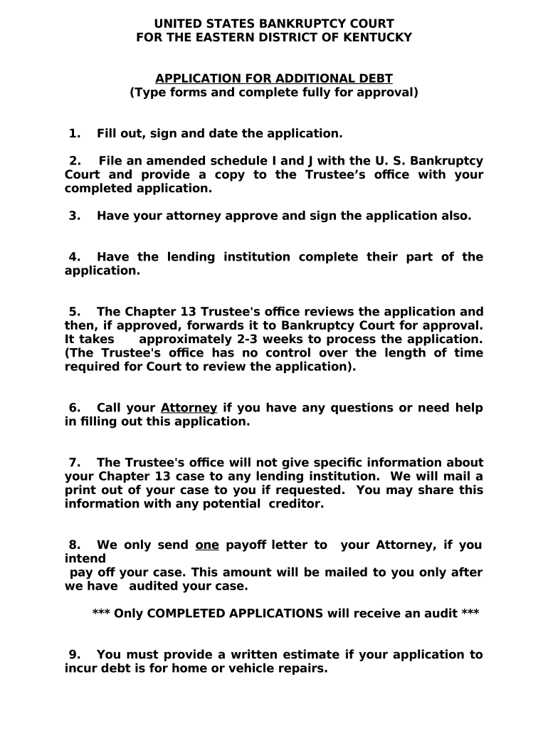 Application for Additional Debt Kentucky  Form