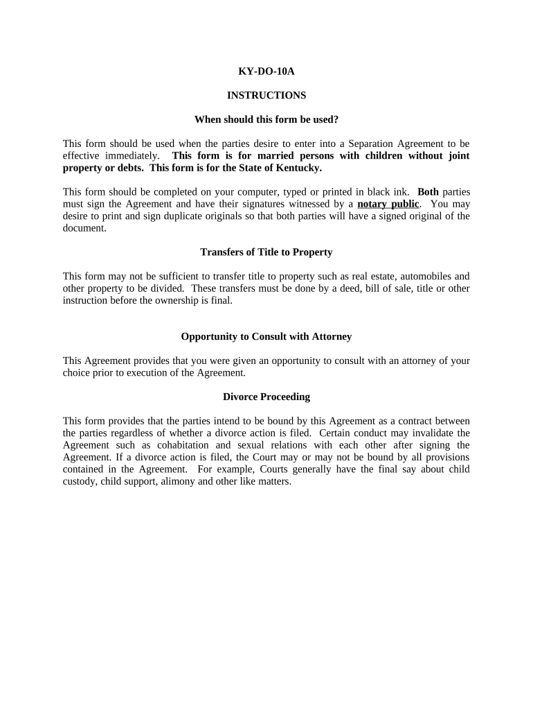 Fill and Sign the Marital Legal Separation and Property Settlement Agreement Minor Children No Joint Property or Debts Effective Immediately 497308118 Form