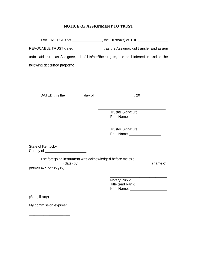 Notice of Assignment to Living Trust Kentucky  Form