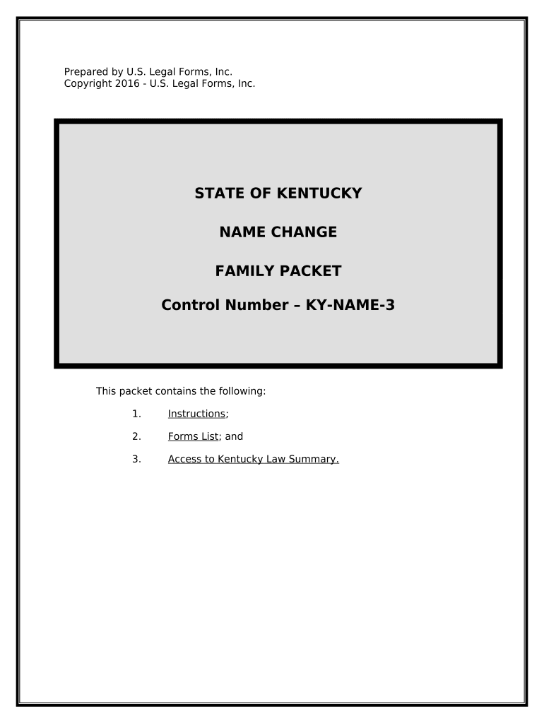 Name Change Instructions and Forms Package for a Family Kentucky