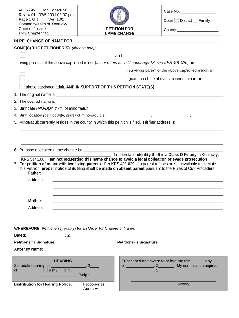 Kentucky Name Change  Form