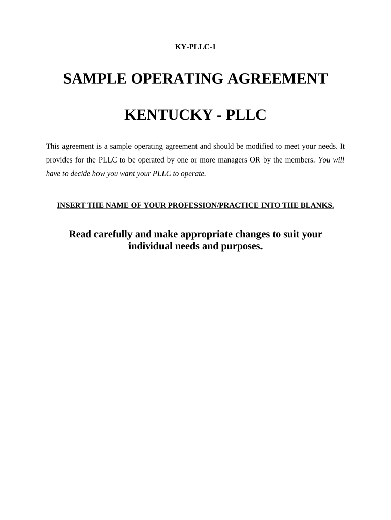 Sample Operating Agreement for Professional Limited Liability Company PLLC Kentucky  Form